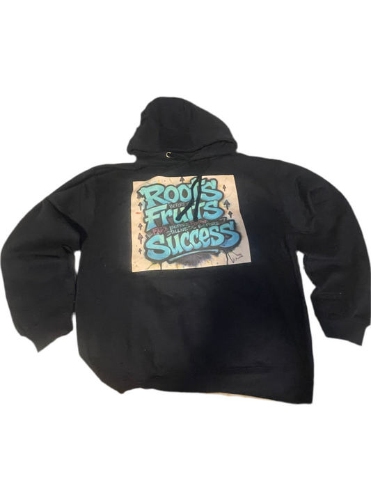 Roots Before Fruits Success Hoodie (Black with Blue Graffiti Design