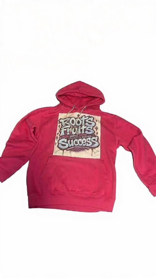 Roots Fruits Success Graphic Print Red Pullover Fleece Hoodie